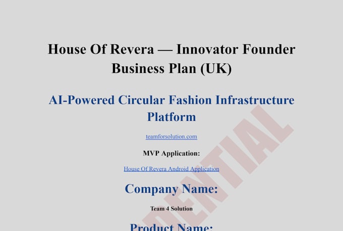 write business plan for innovator founder application incld evidences